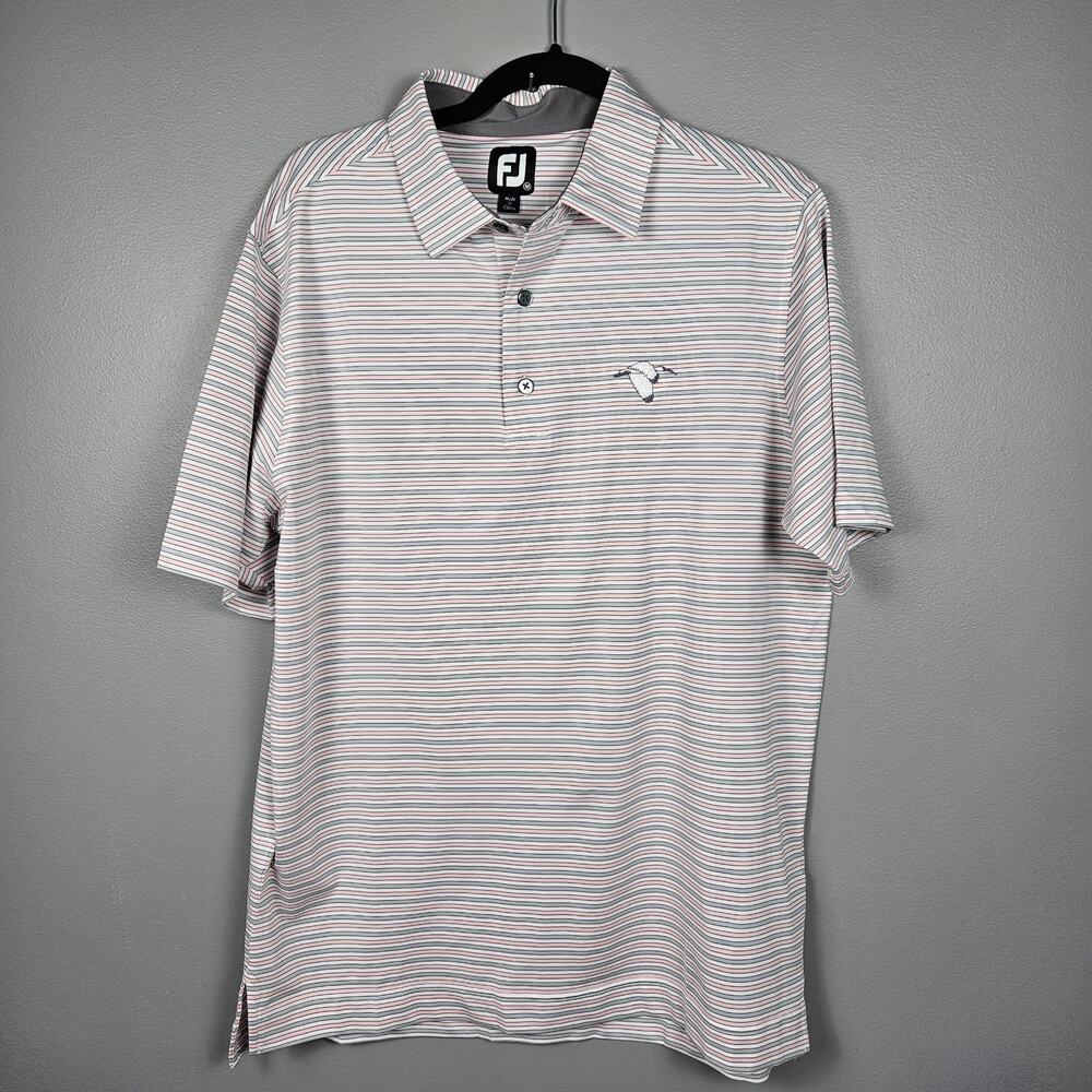 FootJoy Mens M Golf Polo Performance Stretch Short‎ Sleeve Striped Pink Gray